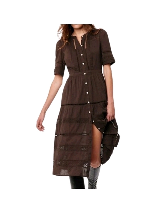 GAP Dresses & Skirts - Gap Lace Button Front Maxi Dress Chocolate Brown XS Sheer Eyelet Peasant Cottage
